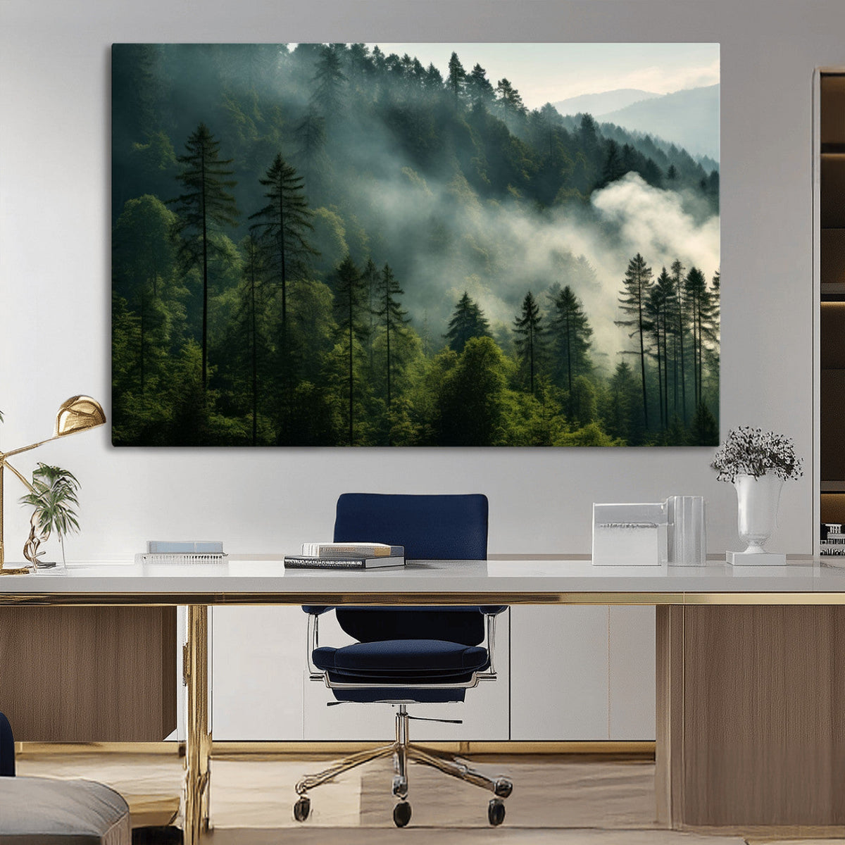 Misty Forest Wall Art Premium Canvas Print, Foggy and Serene Atmosphere