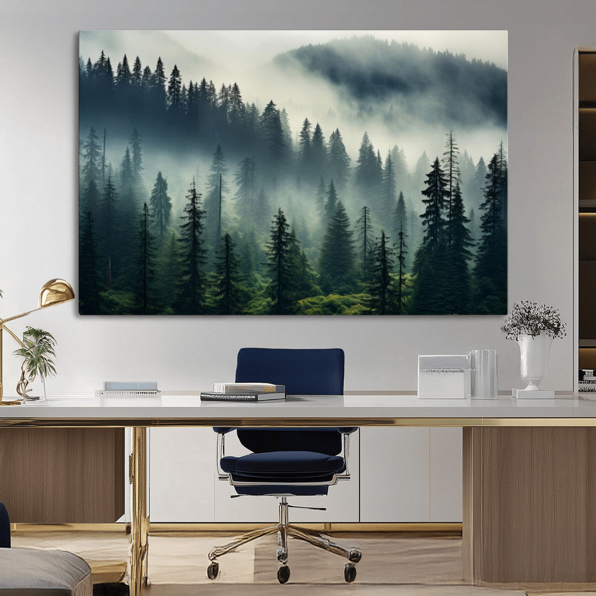 Captivating Misty Forest Wall Art, Foggy and Serene Atmosphere Canvas Print