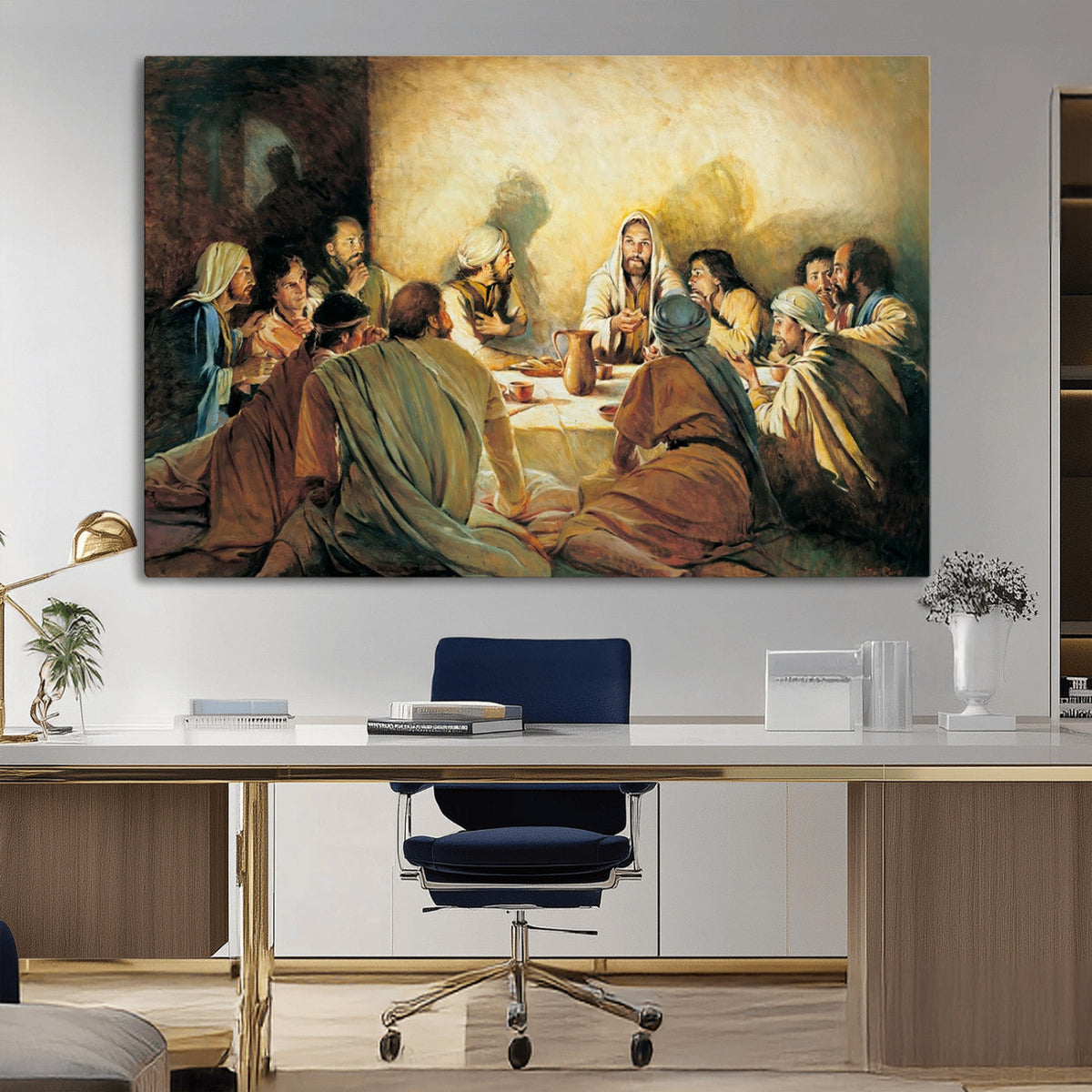 Last Supper Wall Art Canvas Print, Framed Jesus Artwork, Sacred Dining Scene