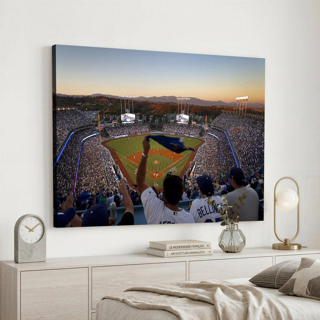 Dodger Stadium Sunset Game Triple Canvas Wall Art, Los Angeles Dodgers MLB Match