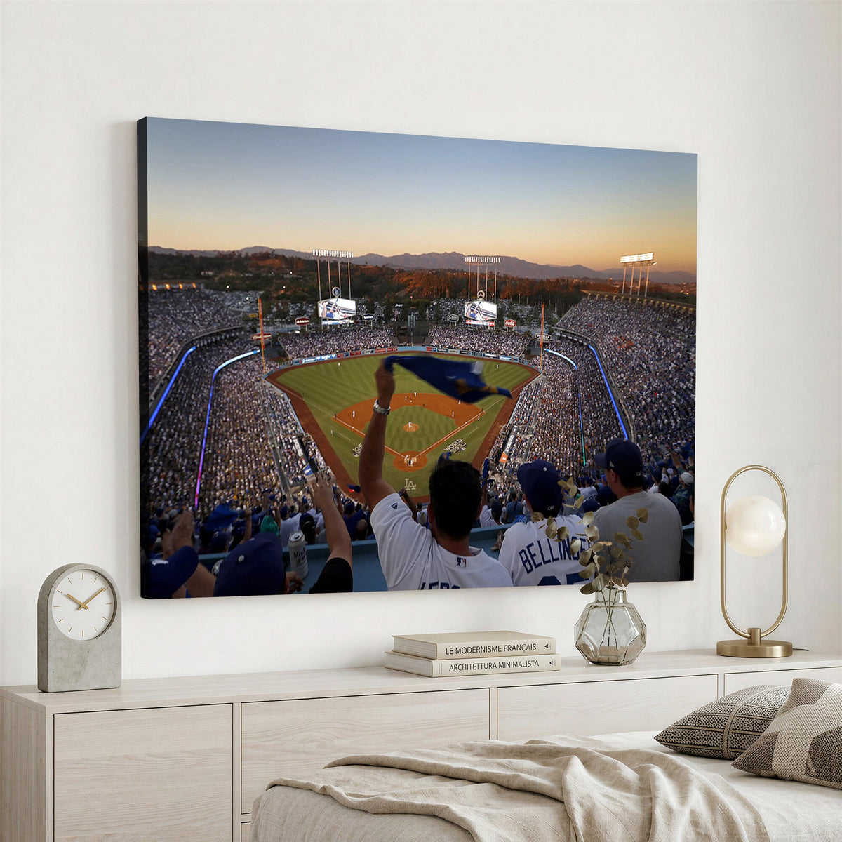 Dodger Stadium Sunset Game Triple Canvas Wall Art, Los Angeles Dodgers MLB Match