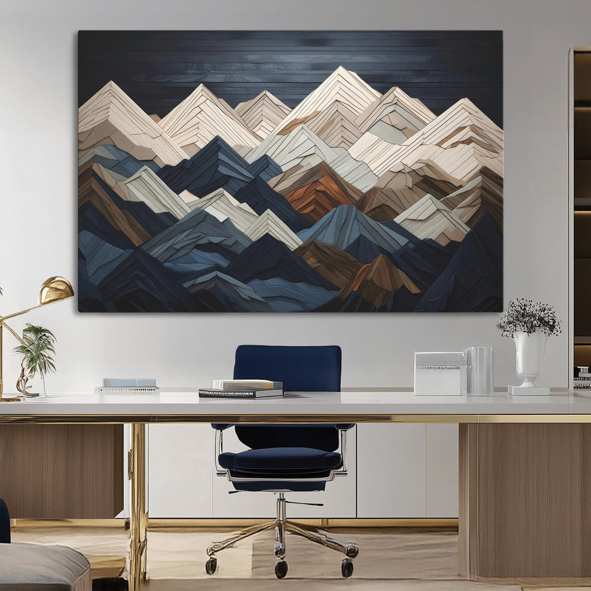 Rustic Mountain Landscape Wall Art Canvas Print, Framed 3D Wooden Effect Mountain Art