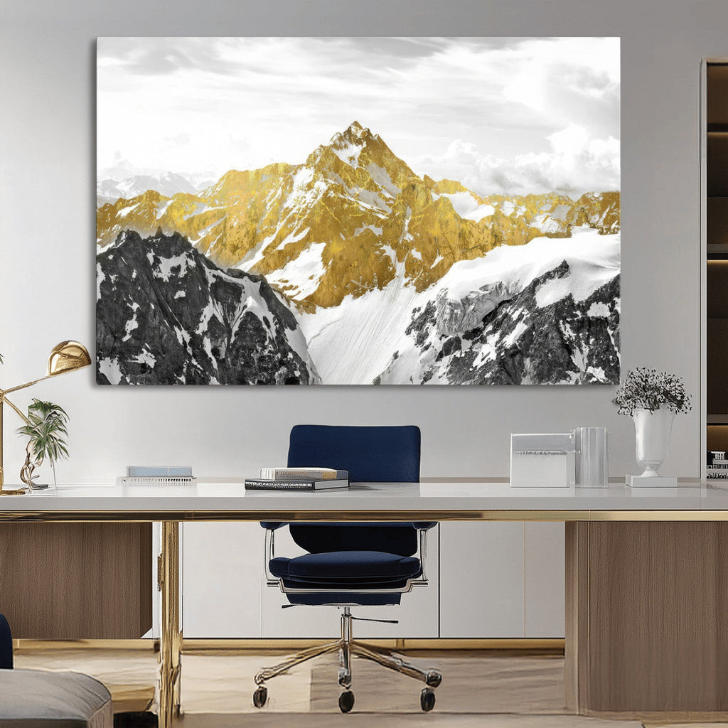 Gold Abstract Mountains Wall Art Print on Canvas, Nature Wall Art Print