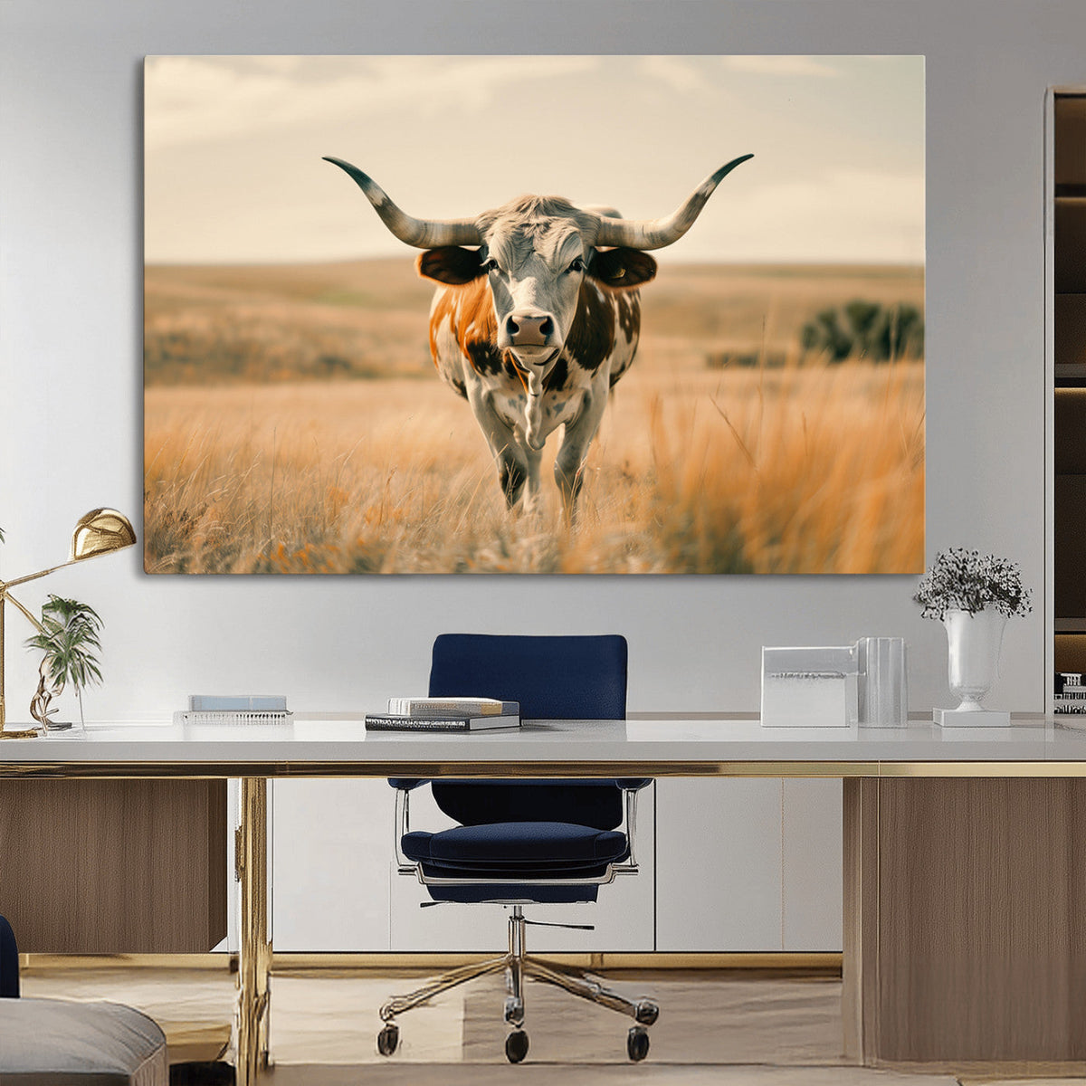 Texas Cow Wall Art Canvas Print for Farm House Wall Decor