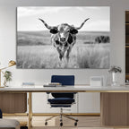 Texas Cow Longhorn Wall Art Canvas Print for Farm House Wall Art, Framed and Ready to Hang