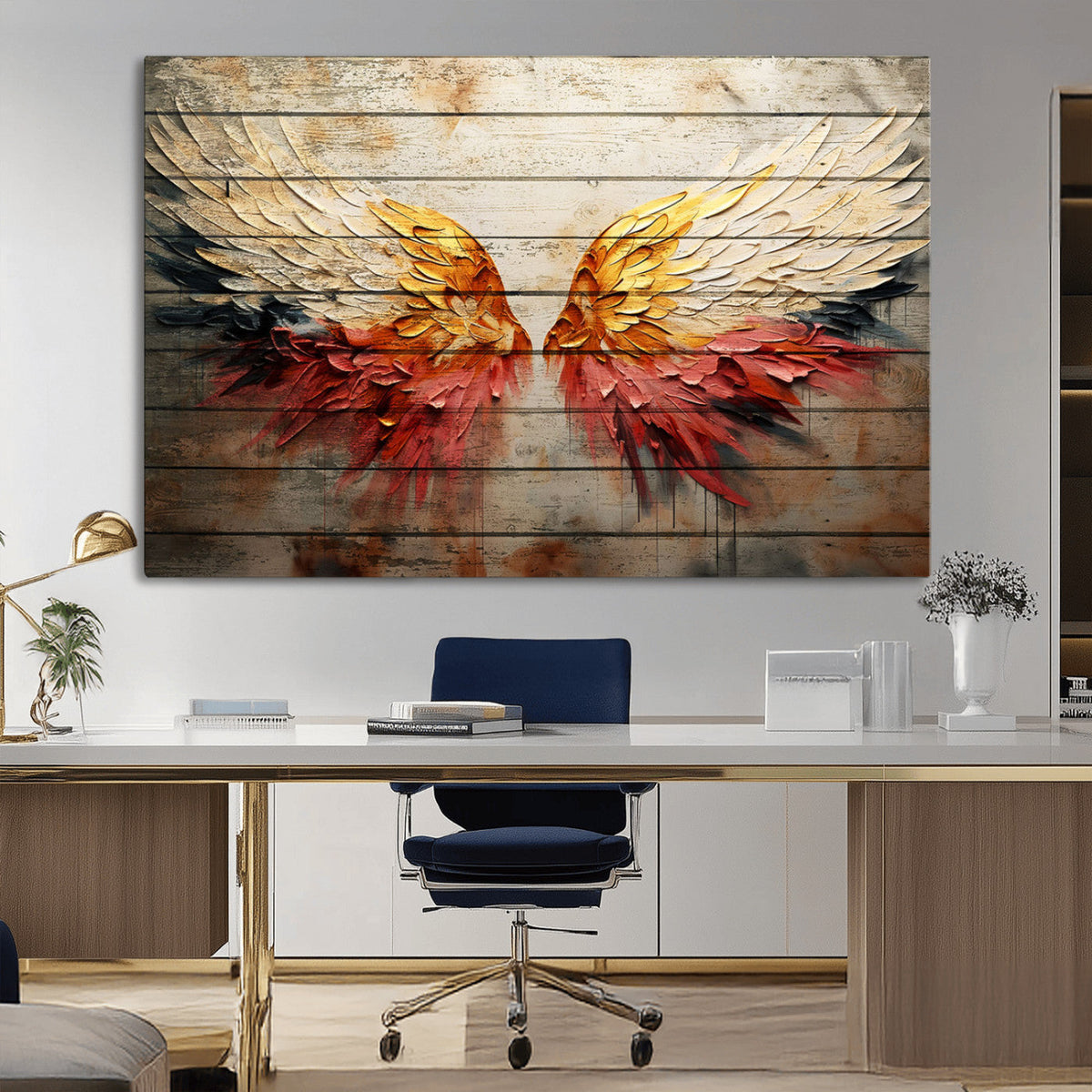 Abstract Angel Wings Canvas Wall Art, Modern Angelic Wings Decor, Framed and Ready to Hang