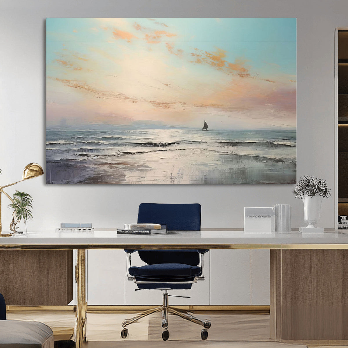 Abstract Ocean Wall Art, Boat Wall Art Canvas Print