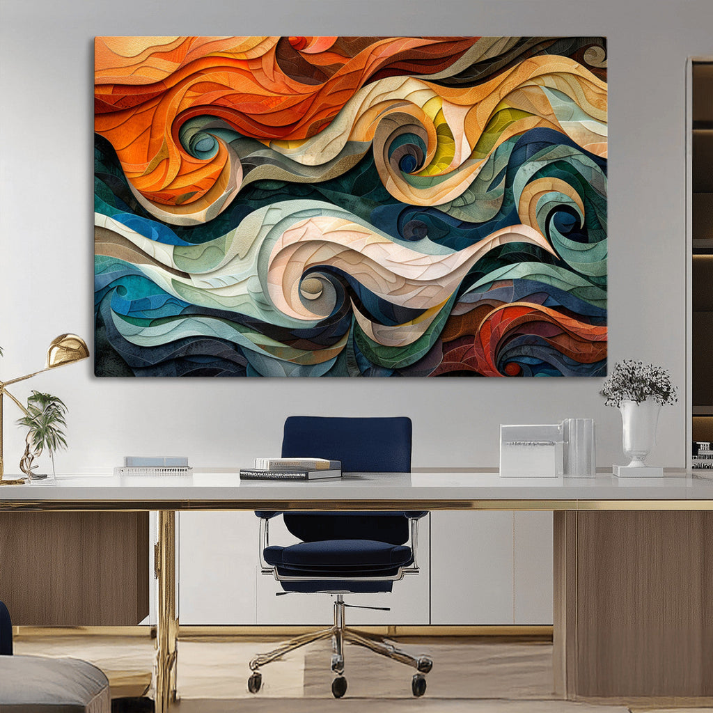 Abstract Wave Wall Art, Ready to Hang Framed Canvas Print | Extra Large 3 Piece Canvas Wall Art