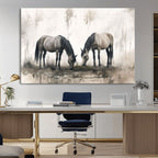 Chinese Ink Style Vintage Horses Wall Art Canvas Print