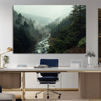 Misty Forest Wall Art, Tranquil Nature Landscape, Ready to Hang | Extra Large 3 Piece Canvas Wall Art