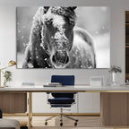Black and White Horse Winter Wall Art, Ready to Hang