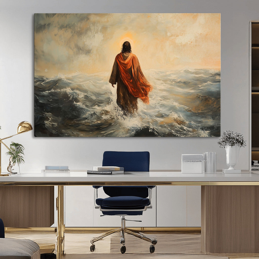 Jesus Walking on Water, Christian Wall Art, Jesus Christ Oil Painting Style Print