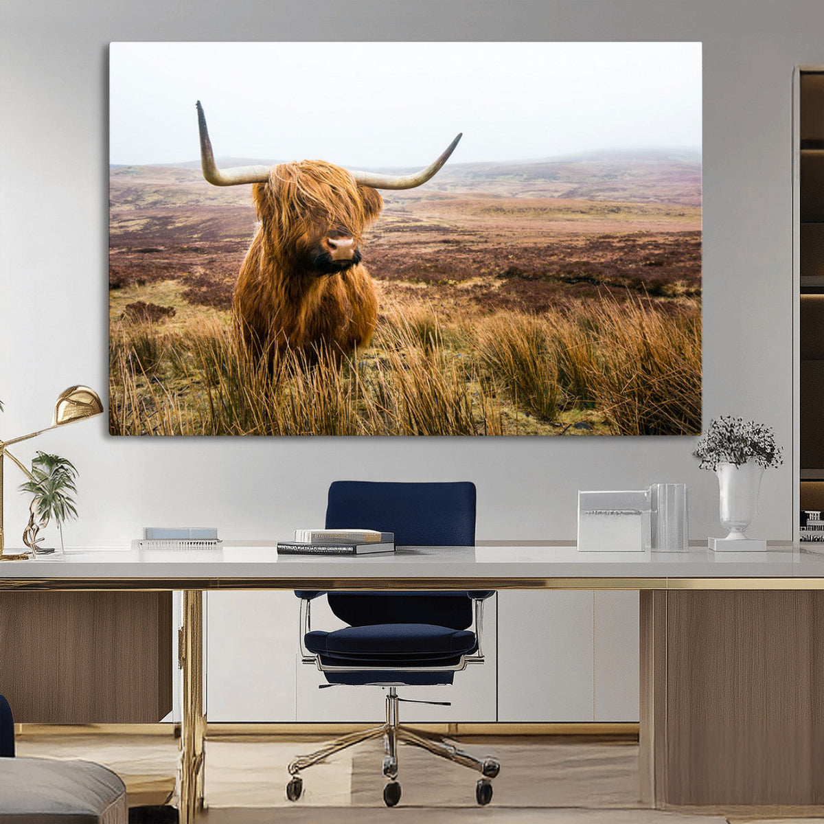 Scottish Highland Cow Canvas Wall Art, Rustic Farmhouse Decor