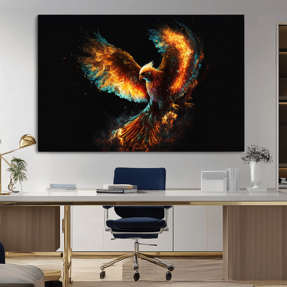Fiery Phoenix Canvas Print | Ready to Hang Wall Art | Bold Fantasy Decor