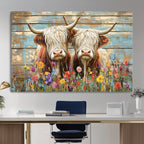 Cute Highland Cow Canvas Wall Art - Rustic Farmhouse Decor