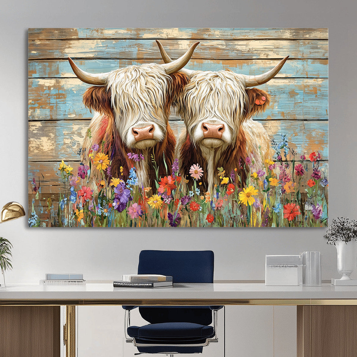 Cute Highland Cow Canvas Wall Art - Rustic Farmhouse Decor