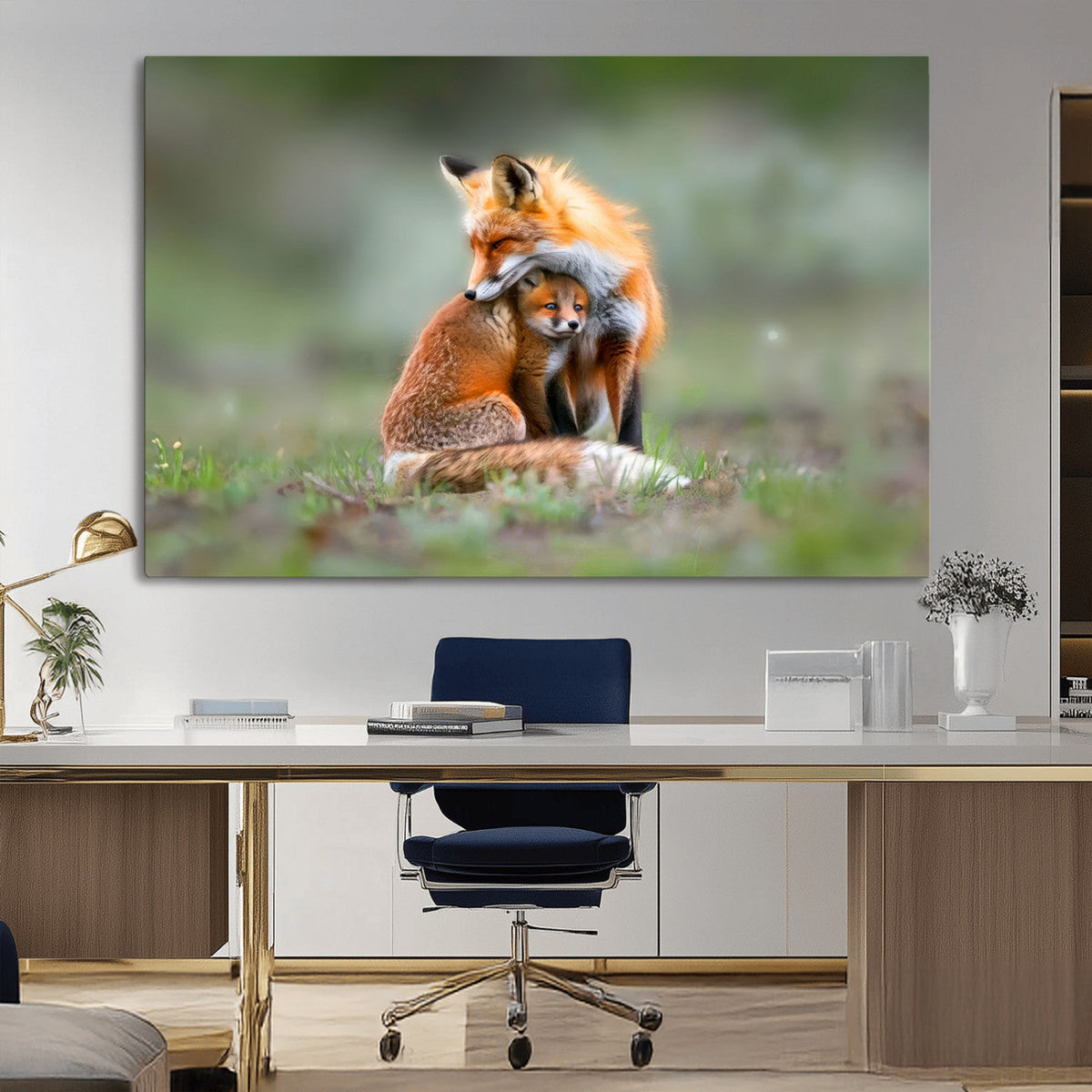 Heartwarming Fox and Baby Cub Wall Art | Canvas Print of Foxes in Nature