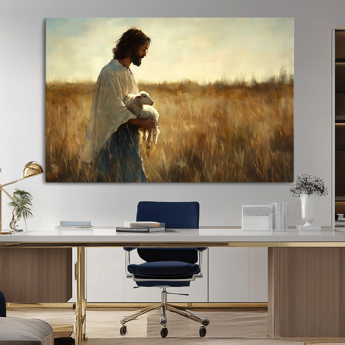 Jesus the Good Shepherd Wall Art Canvas Print, Inspirational Christian Religious Print for Prayer Room