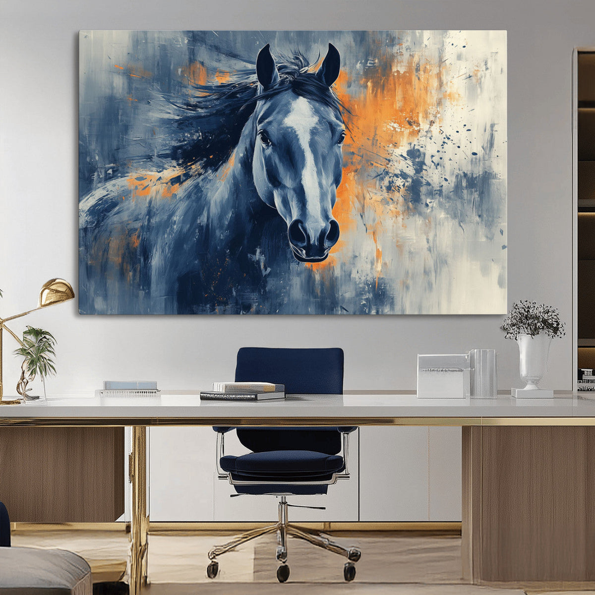 Abstract Blue Horse Wall Art Print Canvas | Western Horse Wall Art for Farmhouse Decor