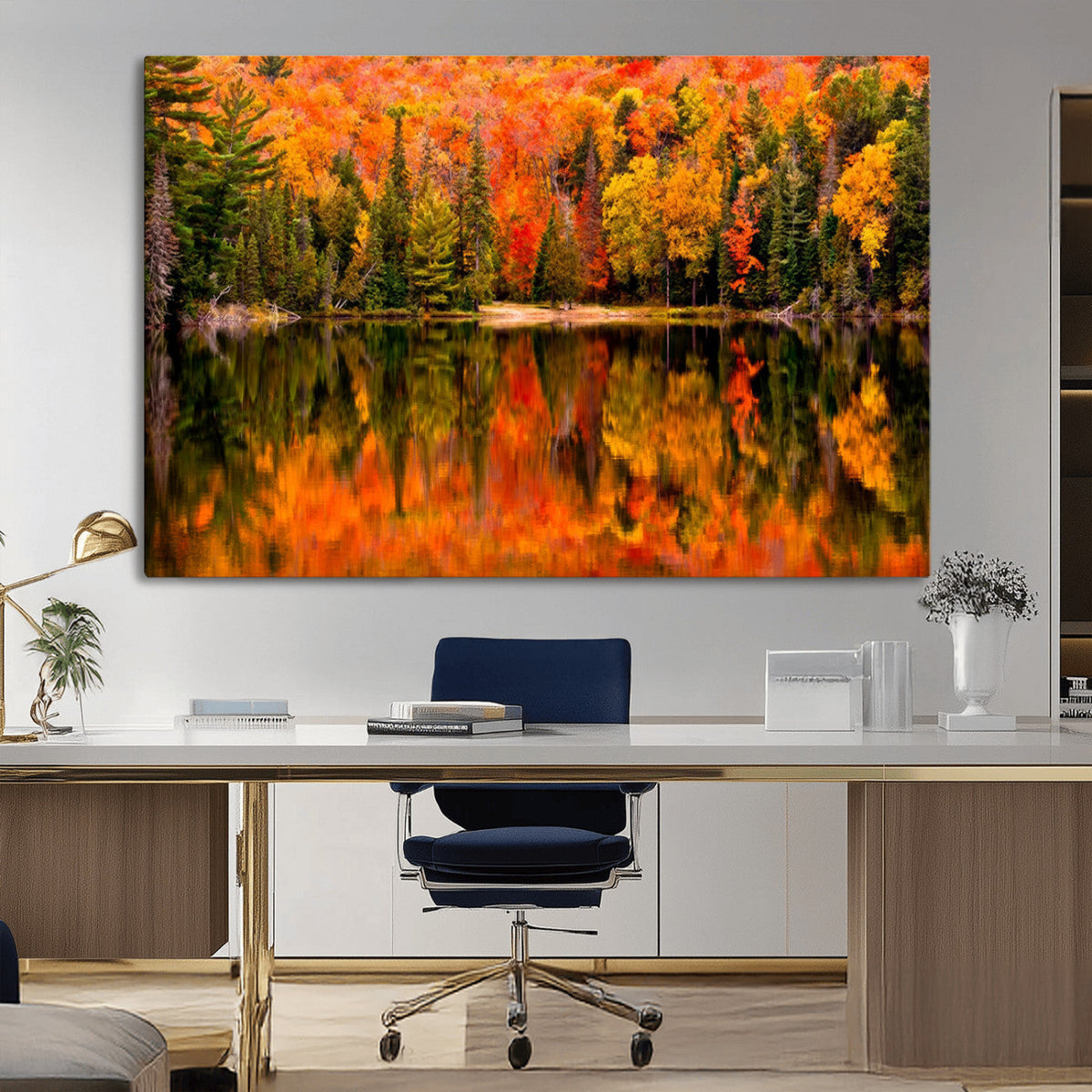 Forest Reflection Art | Autumn Forest Reflection Wall Art | Triptych Canvas Print