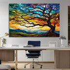 Vibrant Mosaic Tree of Life Wall Art, Stained Glass Style Canvas Print