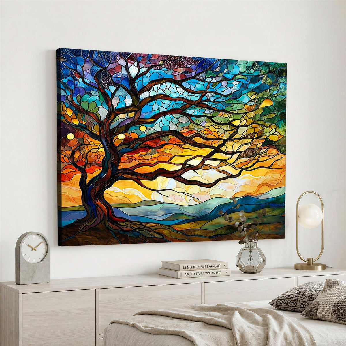 Mosaic Tree Wall Art | Ready to Hang Stained Glass Style Canvas Print
