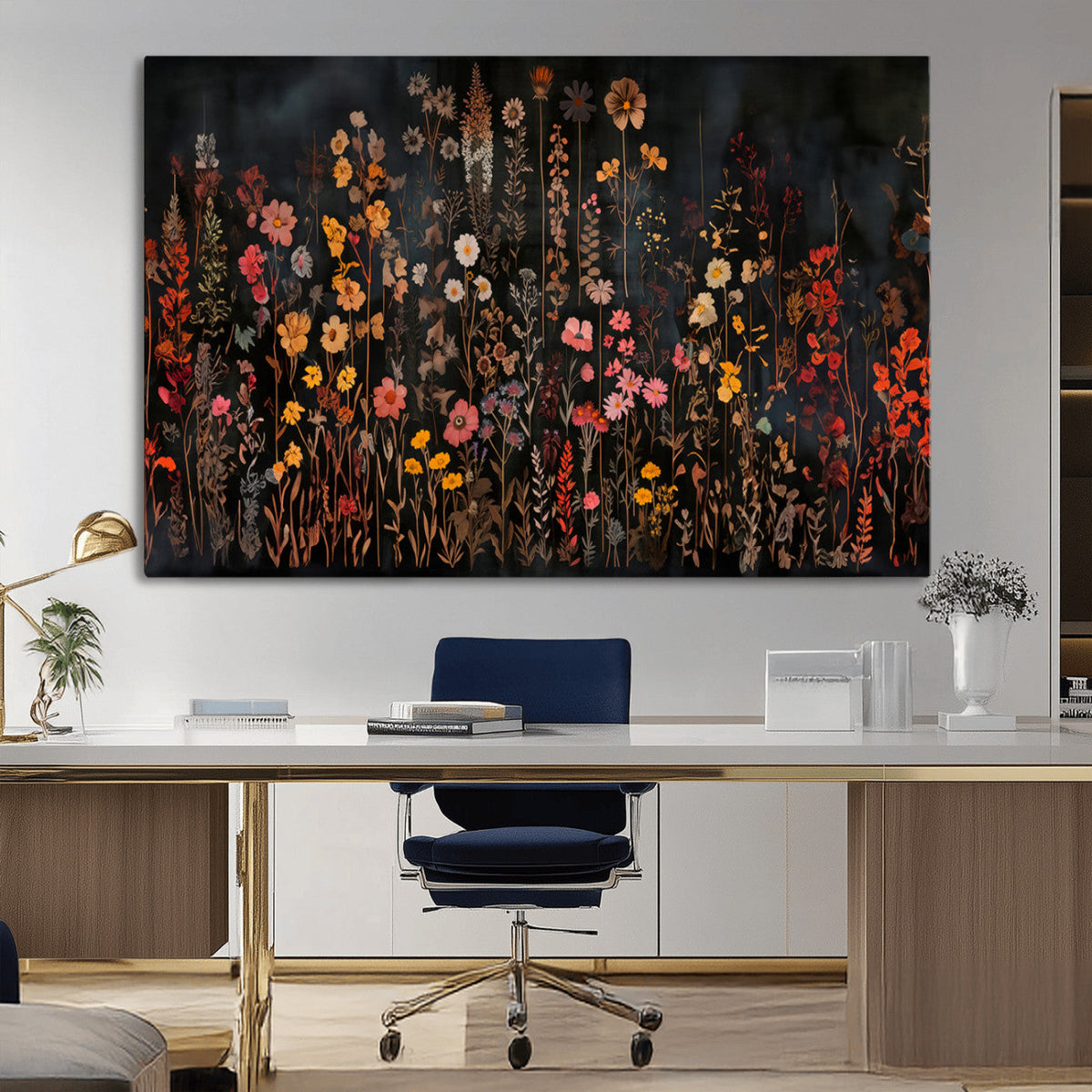 Large Floral Painting Print Illustration Flowers Canvas Wall Art