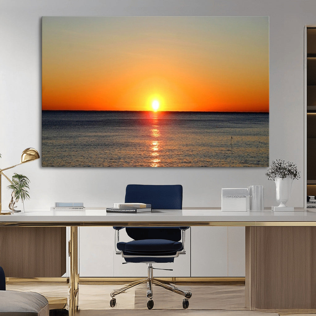 Golden Horizon Sunset Over Ocean Wall Art Canvas Print | Tropical Beach Canvas