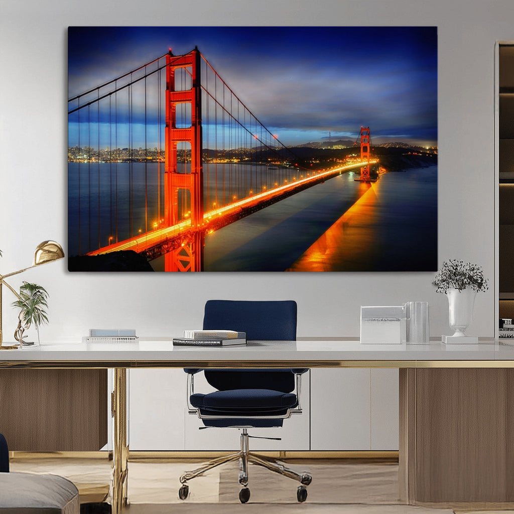 Large Wall Art San Francisco Canvas Print - Wonderful Golden Gate Bridge at Twilight