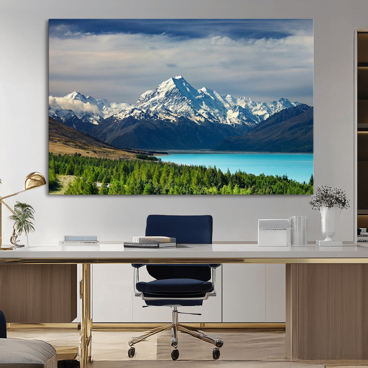 Mount Cook and Lake Pukaki Canvas Wall Art Print | Majestic Snow Capped Peaks