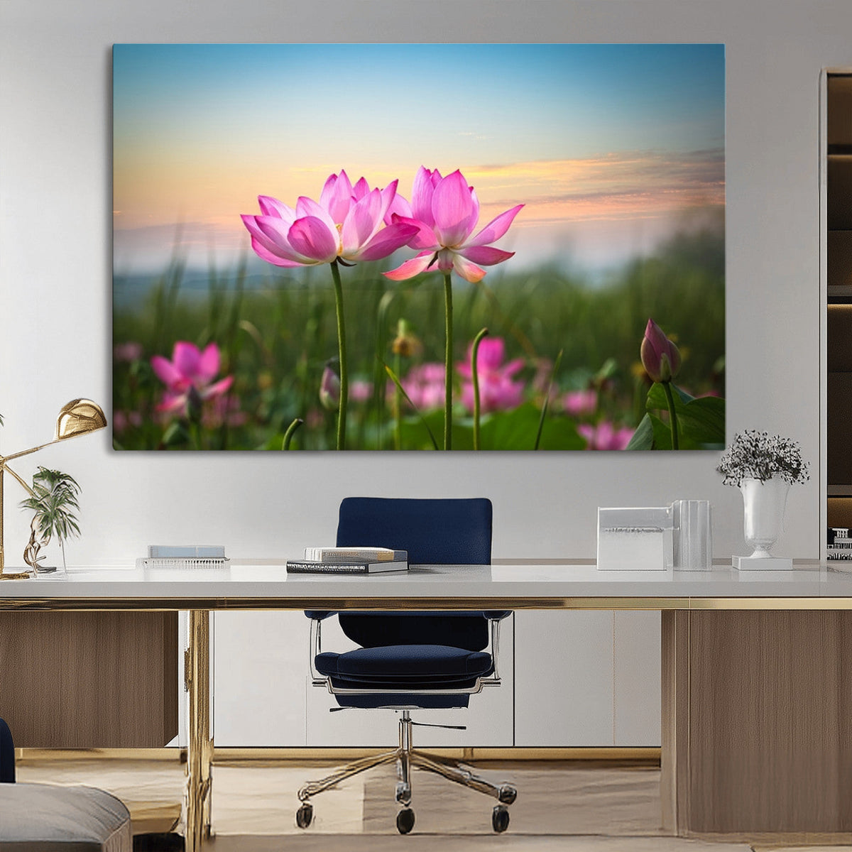 Pink Flower on the Mountain Canvas Print, Framed Pink Flower Canvas Wall Art