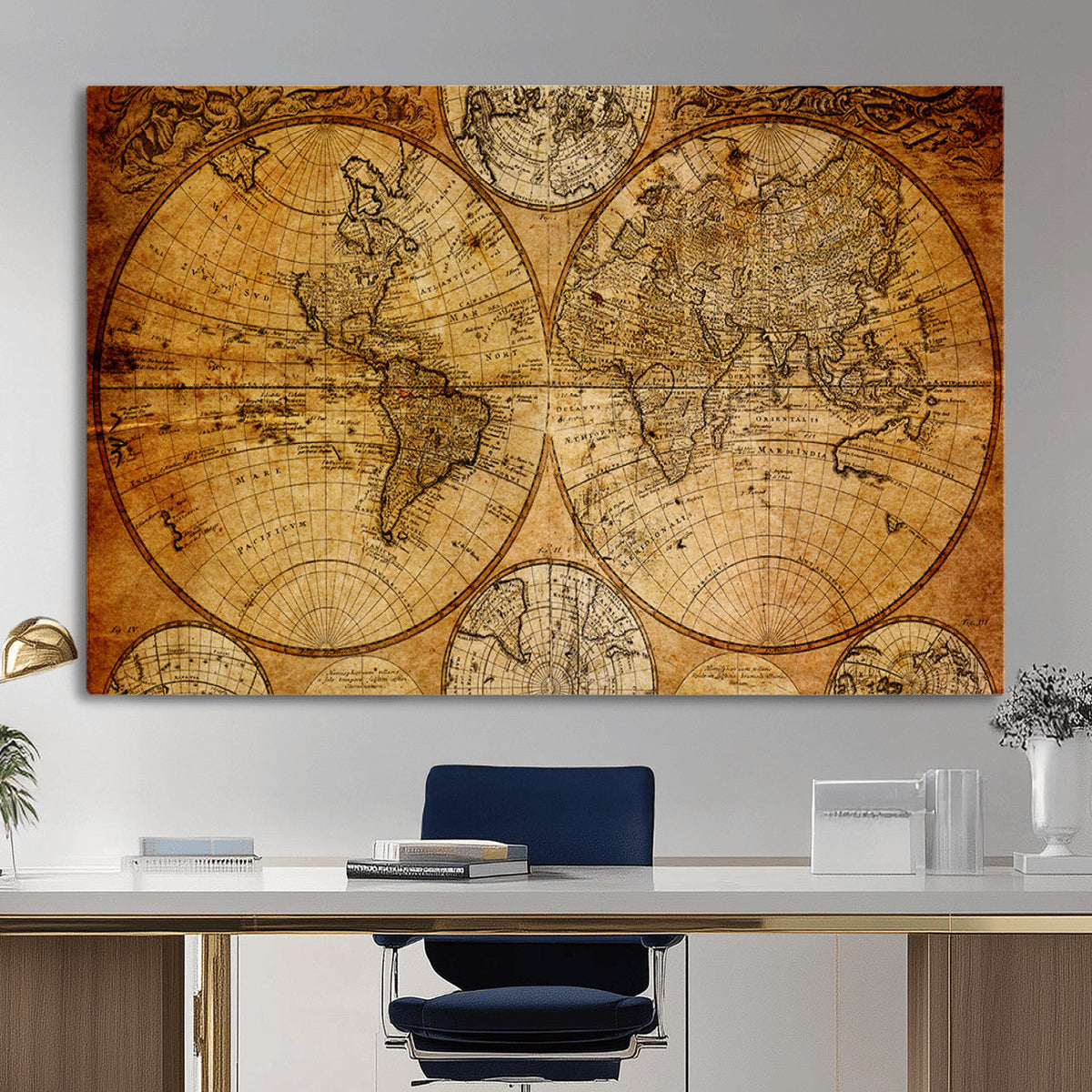 Vintage World Map Canvas Print | Antique Push Pin Travel Map