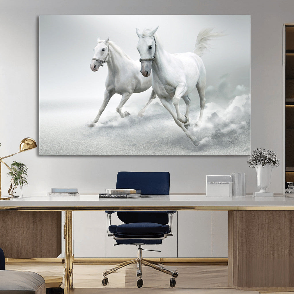 Large Wall Art Canvas Print, Beautiful Running White Horses