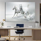 Large Wall Art Canvas Print, Beautiful Running White Horses