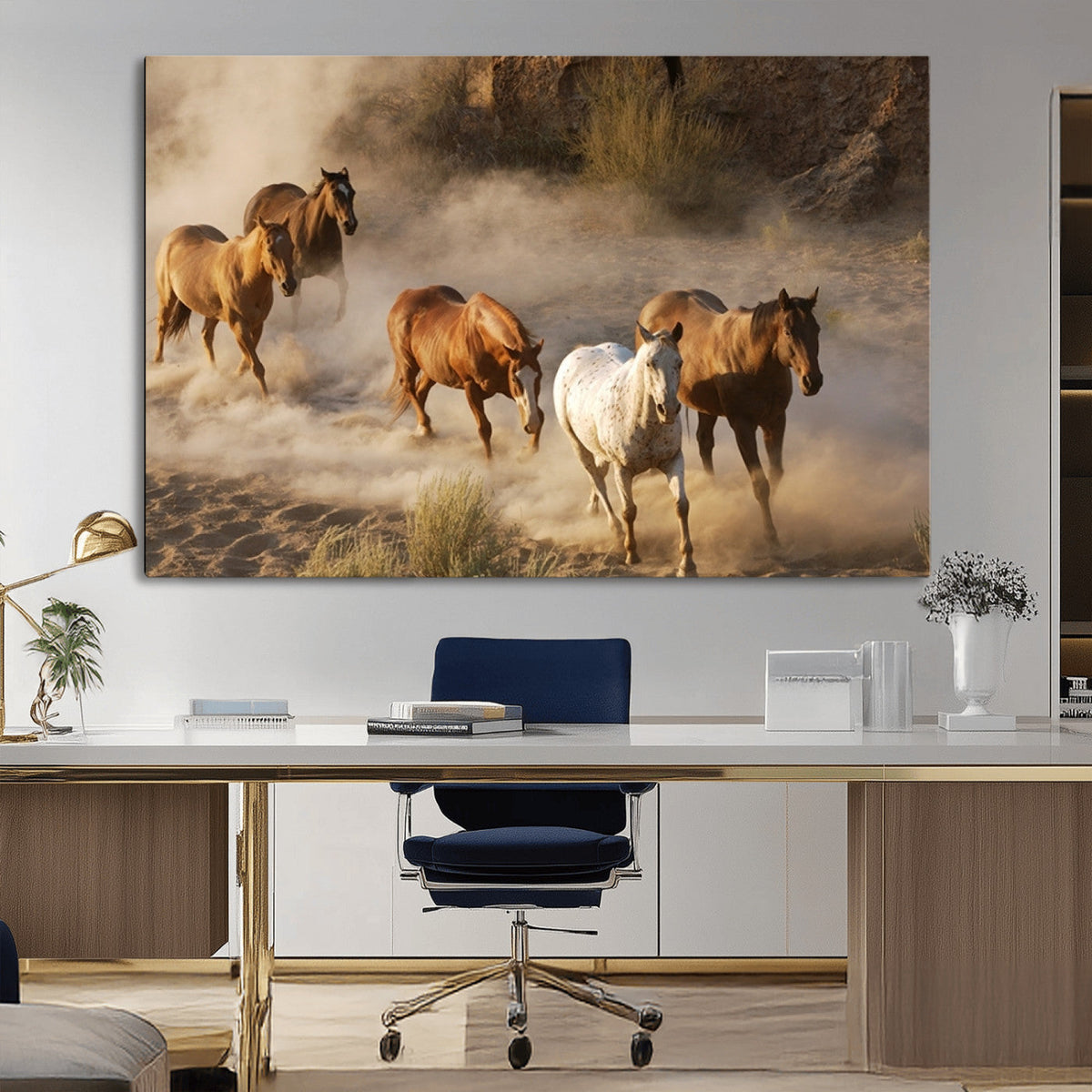 Large Wall Art 5 Horses Running on Sand Canvas Print