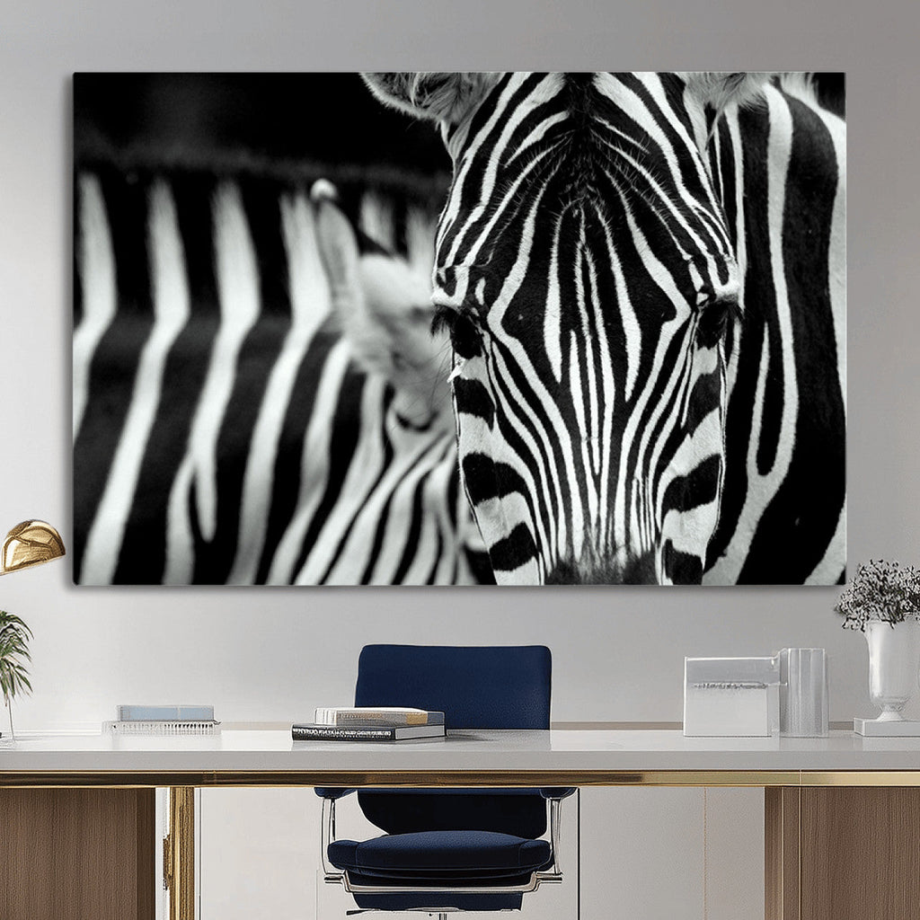 Zebra Wall Art | Zebra Close Up Canvas Print | Framed Black and White Wildlife