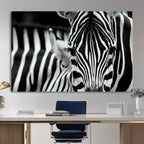 Zebra Wall Art | Zebra Close Up Canvas Print | Framed Black and White Wildlife