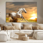 Large Wall Art Galloping White Horse at Sunset Canvas Print