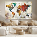 Watercolor World Map Canvas Print | Framed Travel Map Wall Art for Couples
