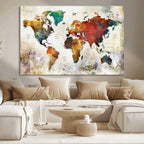 Watercolor World Map Canvas Print | Framed Travel Map Wall Art for Couples