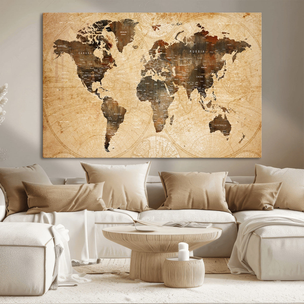 Push Pin World Map Canvas Print | Framed Travel Tracker Wall Art