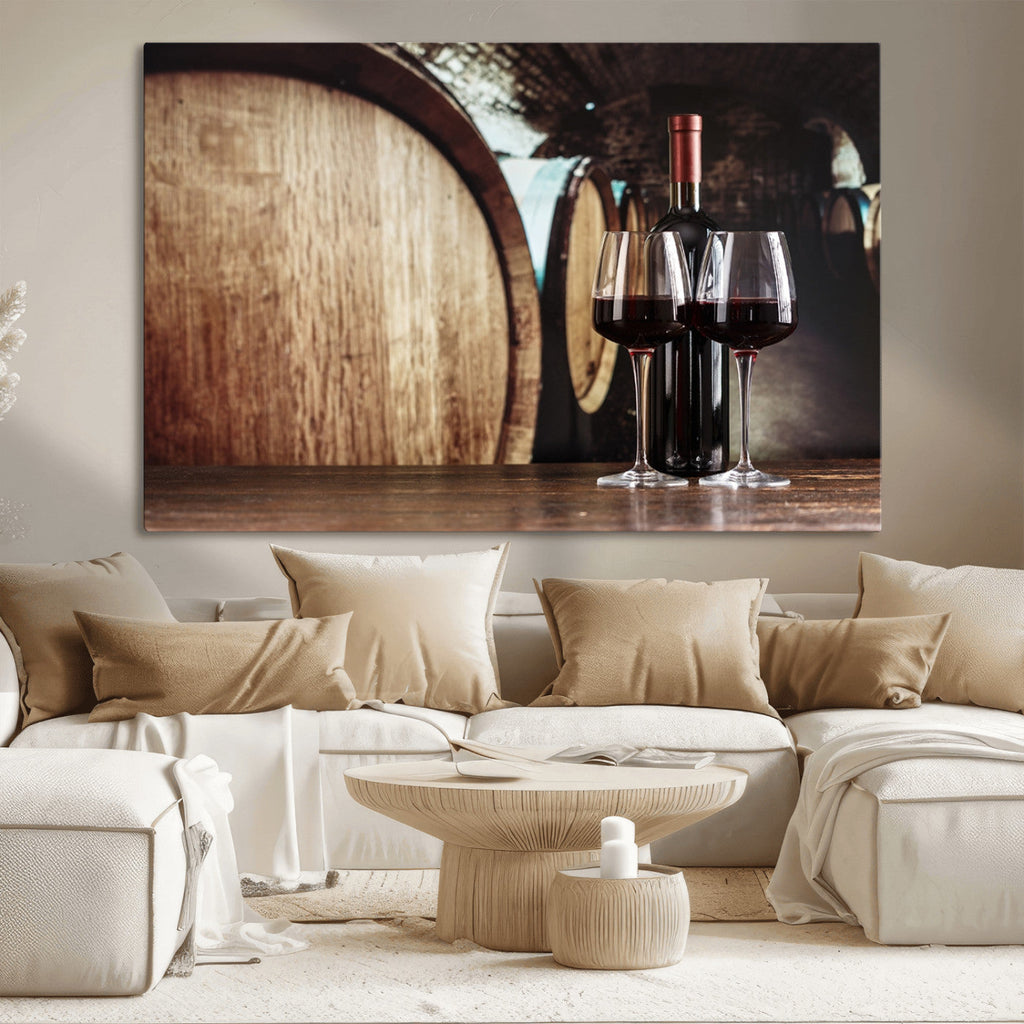 Wine and Barrel Wall Art Canvas Print