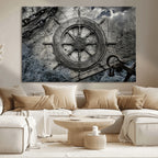 Ship Steering Wheel Vintage Wall Art Canvas Print