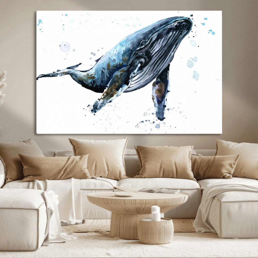 Watercolor Whale Wall Art Canvas Print