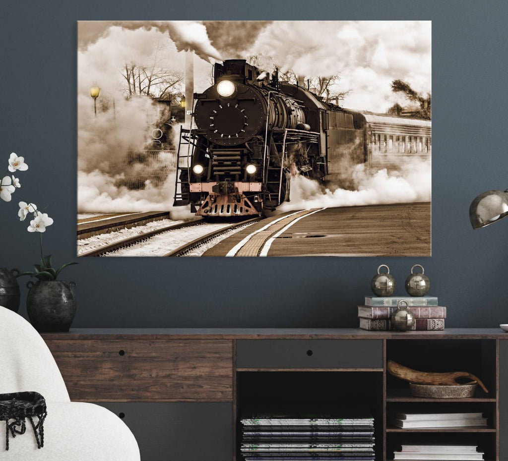 Black Steam Train Canvas Wall Art Print Steam Locomotive Art