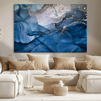 Navy Blue Canvas Art Abstract Print | Elegant Triptych Modern Art