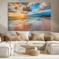 Sunset Beach Canvas Wall Art | Tropical Triptych Seascape Print