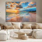 Sunset Beach Canvas Wall Art | Tropical Triptych Seascape Print
