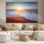 Tropical Ocean Sunset Wall Art Canvas Print, Golden Beach Horizon, Coastal Island Decor