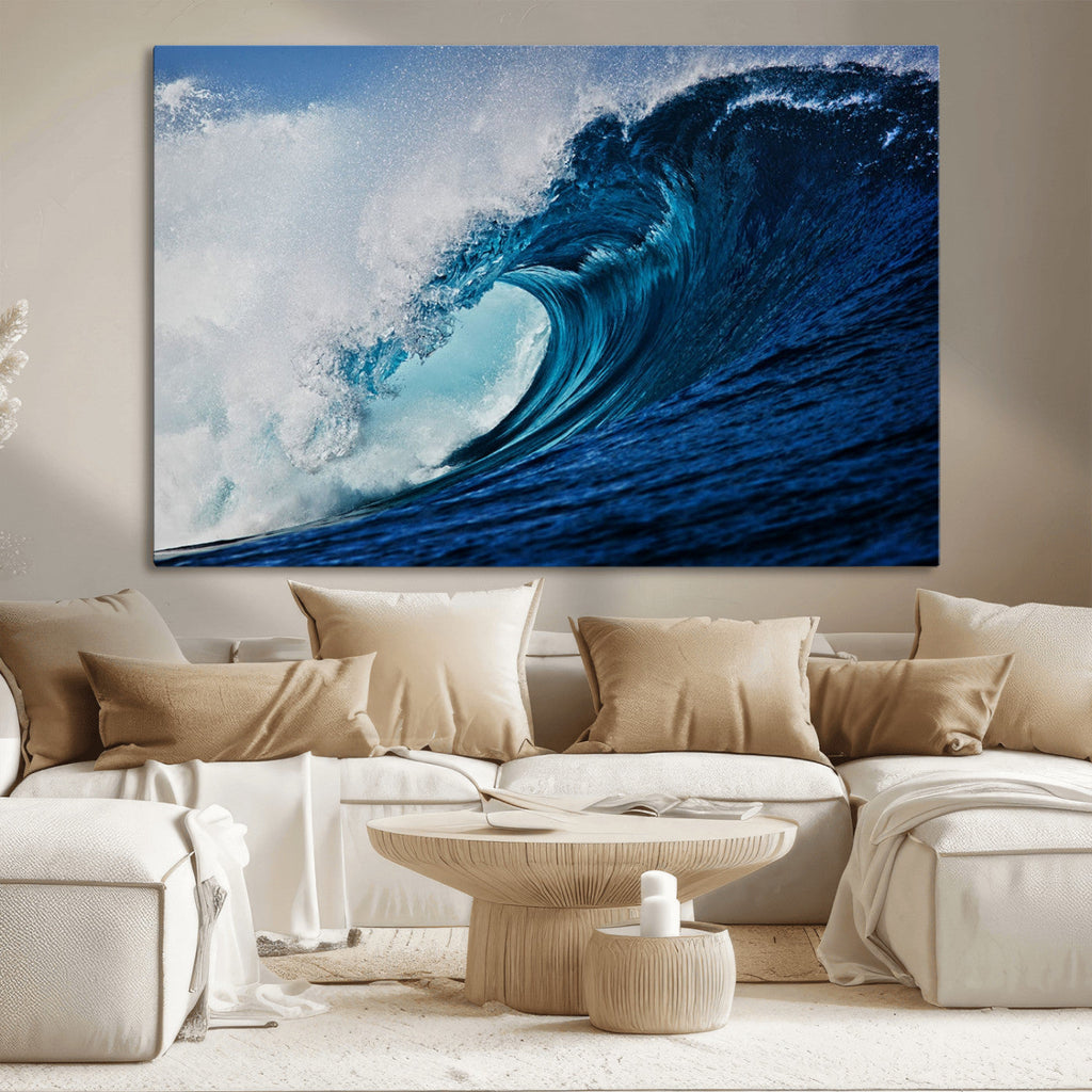 Ocean Wave at Sunset Canvas Art, Large Wall Print of Vibrant Water Waves